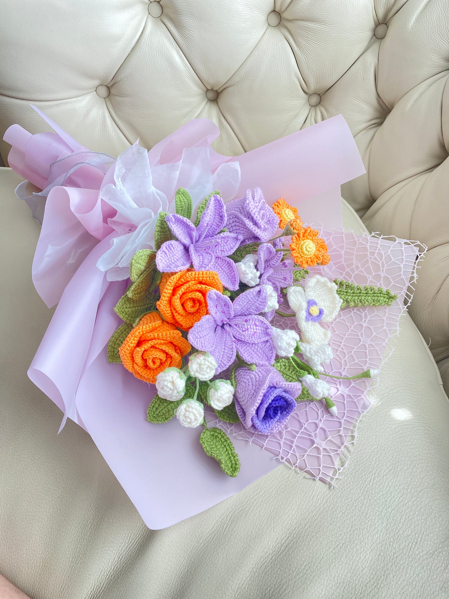 Orang & Purple Crochet Bouquet