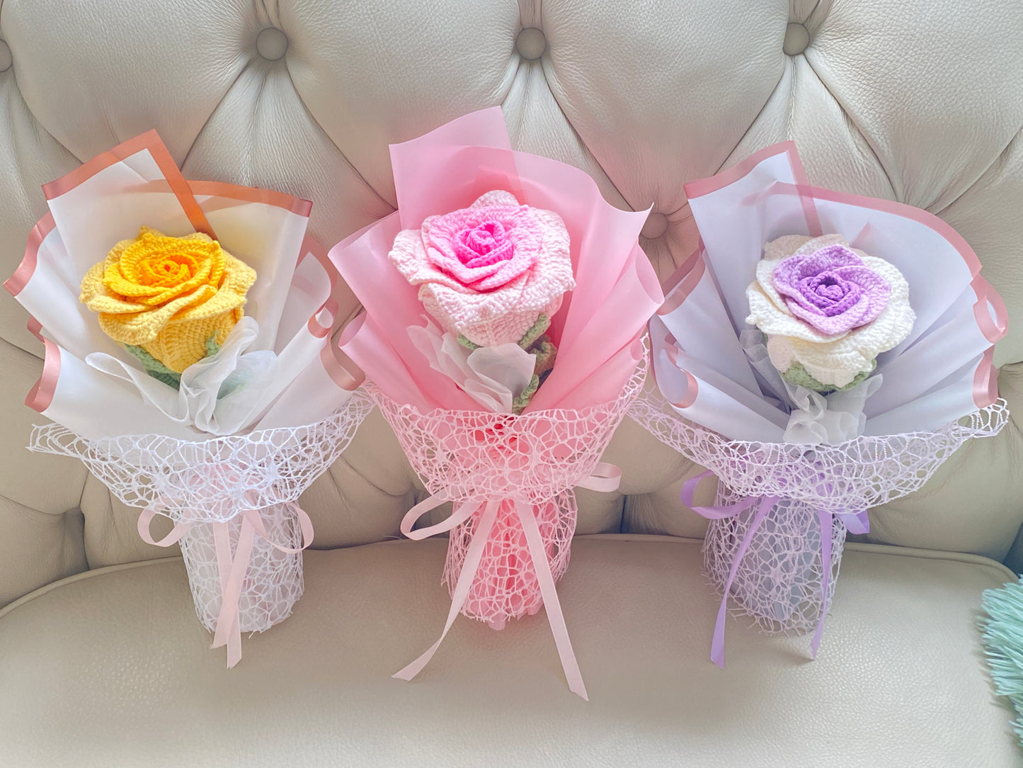 Single Rose Crochet Bouquet