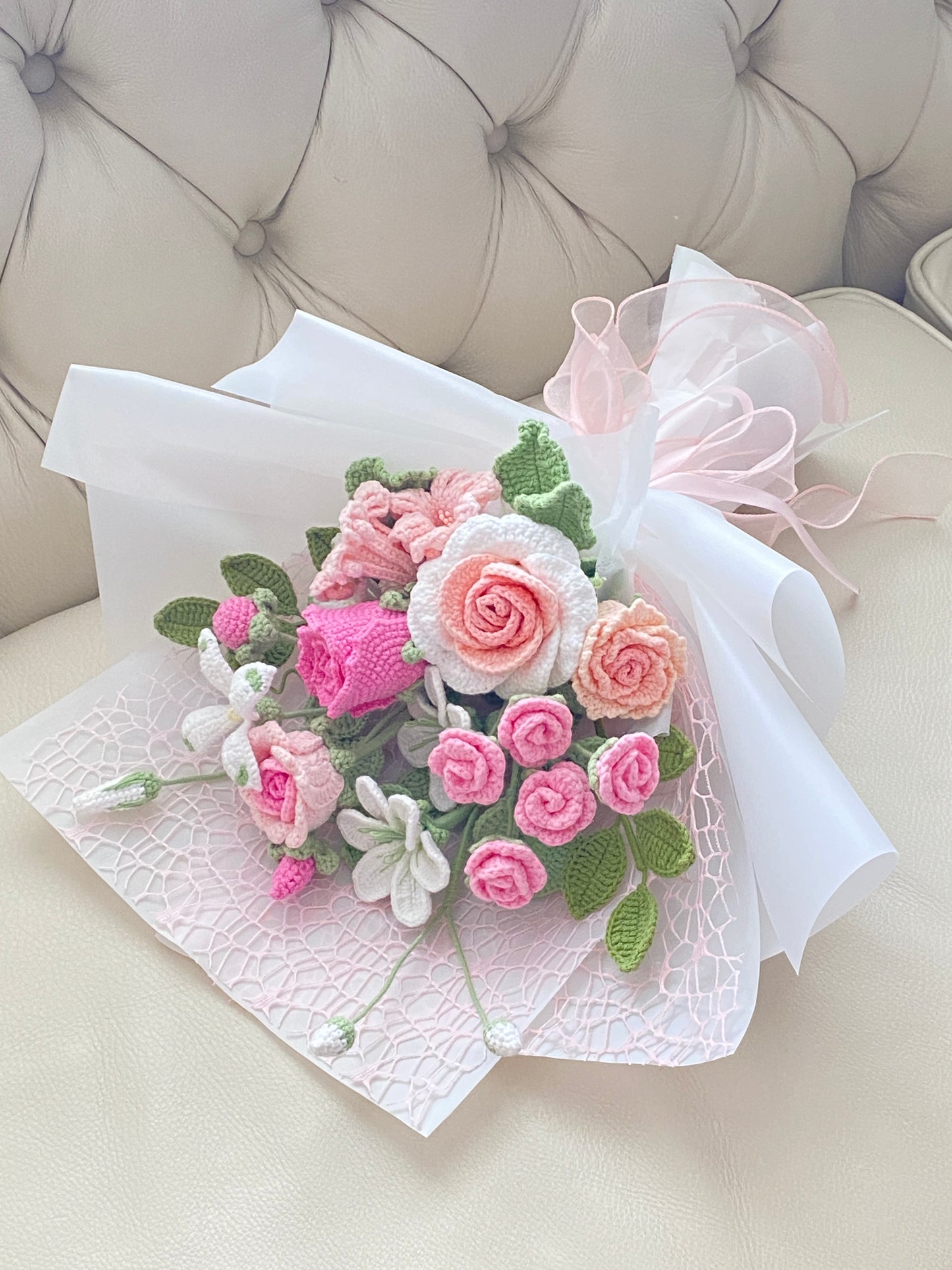 Pink Pearl Crochet Bouquet