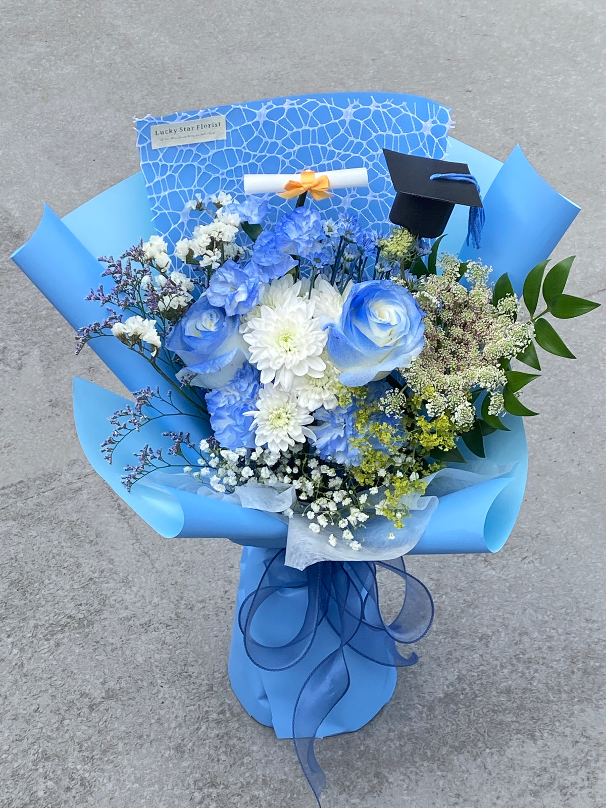 Blue and White Graduation Bouquet – Lucky Star Florist