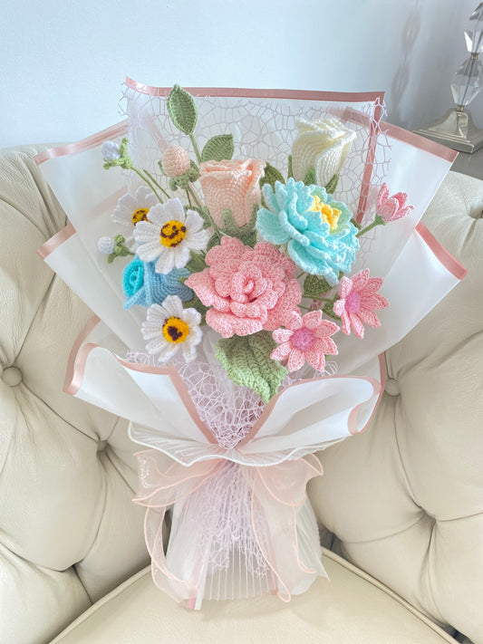 Pink & Blue Crochet Bouquet