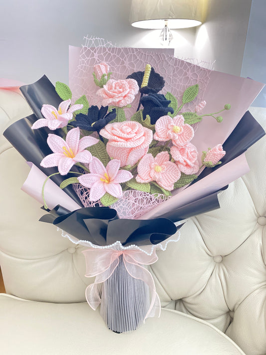 Pink & Black Crochet Bouquet