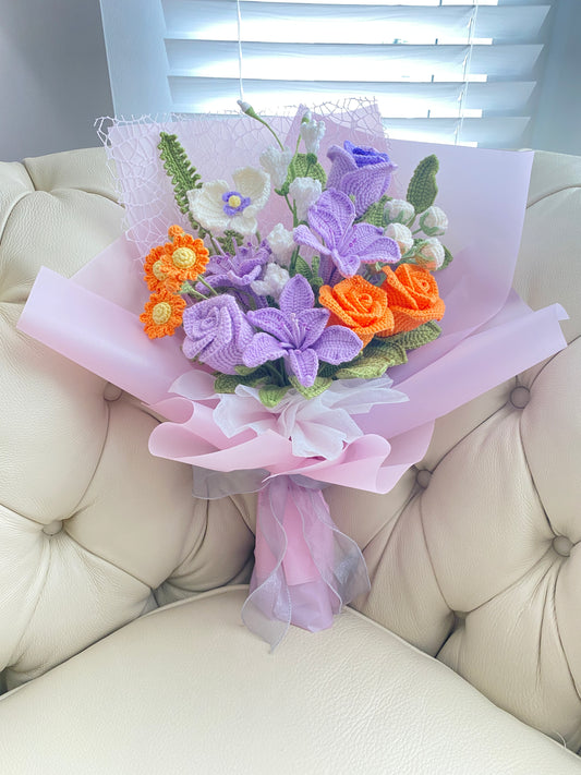Orang & Purple Crochet Bouquet