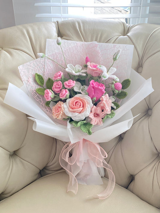 Pink Pearl Crochet Bouquet
